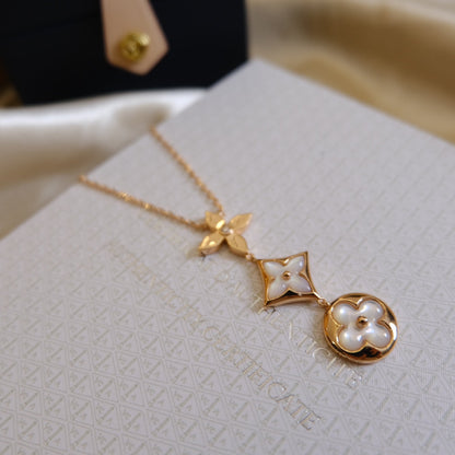 ¡®Lume Jewels¡¯COLOR BLOSSOM LARIAT NECKLACE PINK GOLD WHITE MOTHER PEARL AND DIAMOND