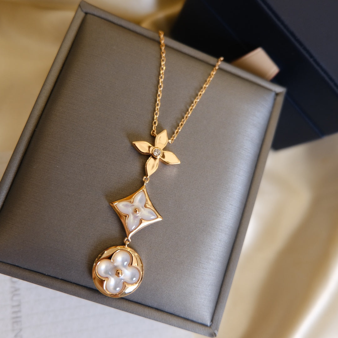 ¡®Lume Jewels¡¯COLOR BLOSSOM LARIAT NECKLACE PINK GOLD WHITE MOTHER PEARL AND DIAMOND