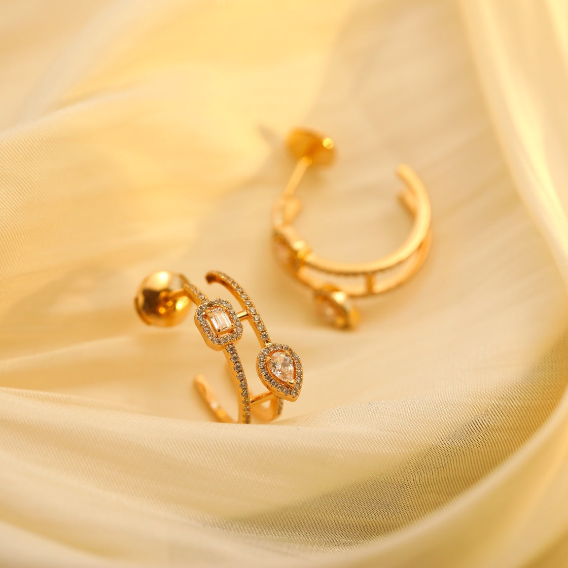 [Lume Jewels]CREOLES MY TWIN 2 RANGS SILVER DIAMOND EARRINGS