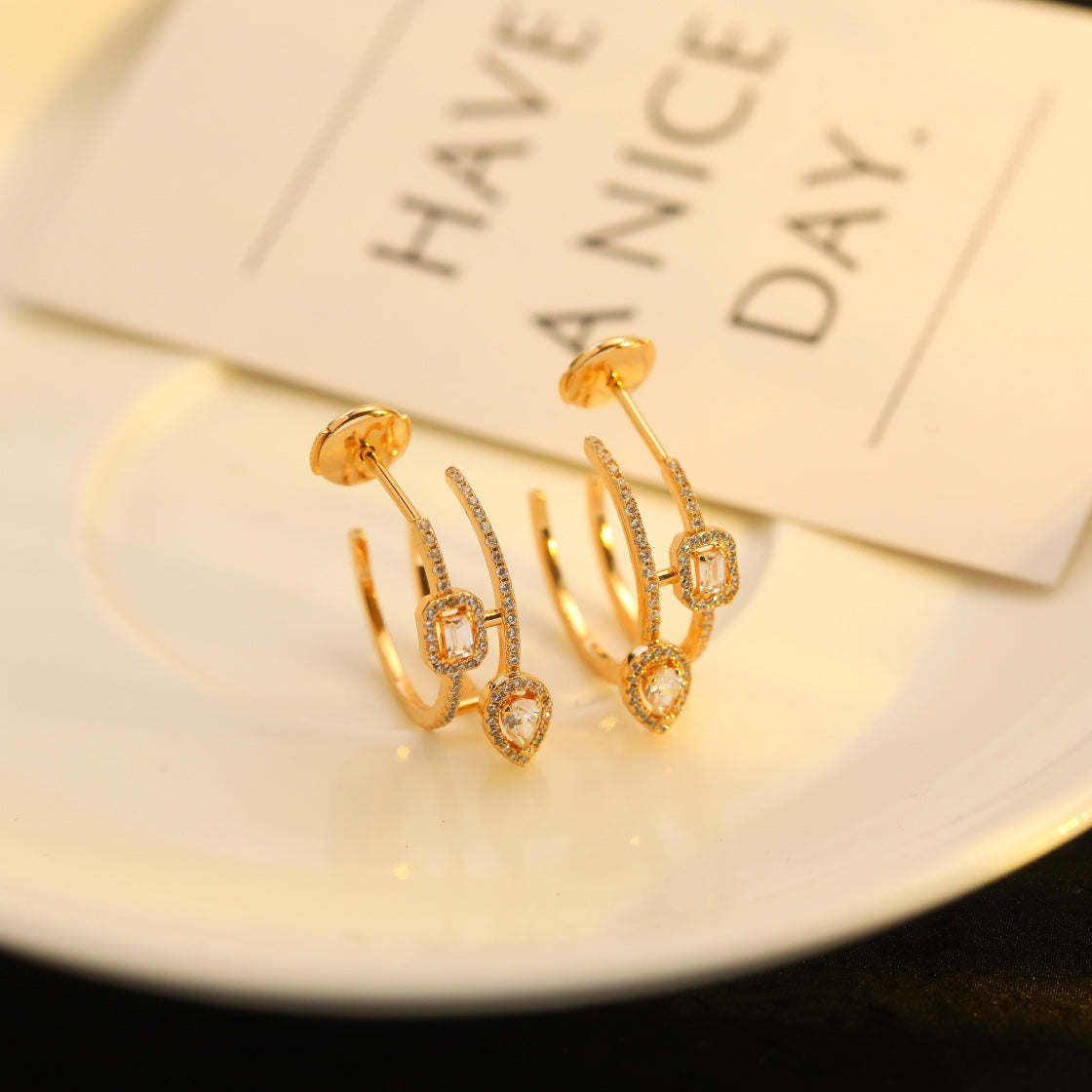 [Lume Jewels]CREOLES MY TWIN 2 RANGS SILVER DIAMOND EARRINGS