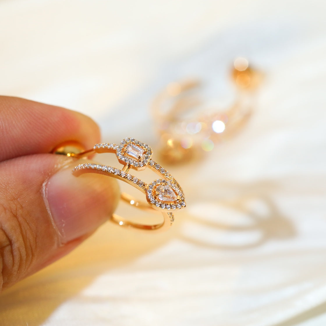 [Lume Jewels]CREOLES MY TWIN 2 RANGS SILVER DIAMOND EARRINGS