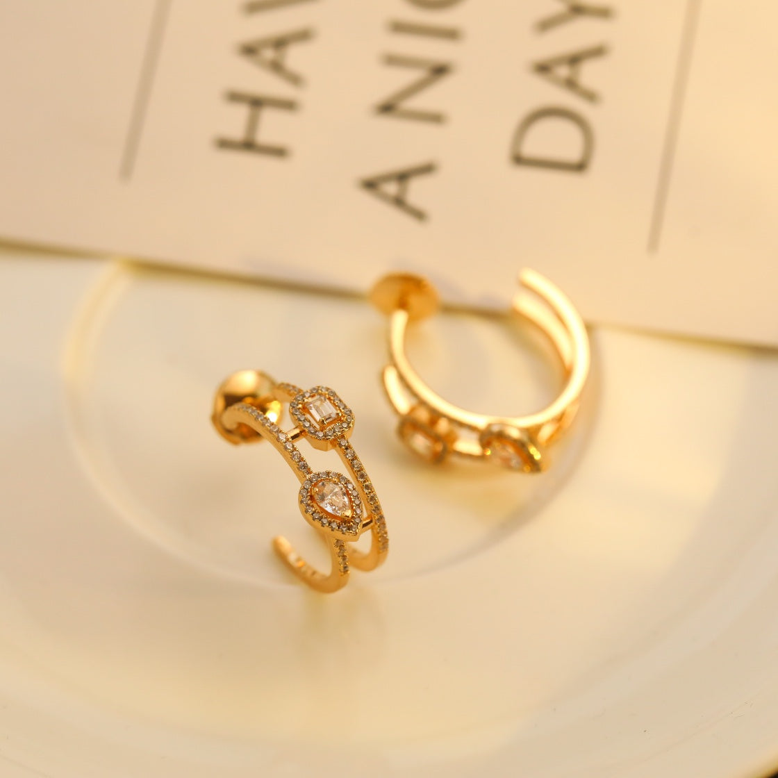 [Lume Jewels]CREOLES MY TWIN 2 RANGS SILVER DIAMOND EARRINGS