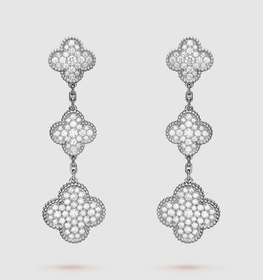 ¡®Lume Jewels¡¯CLOVER 3 MOTIF DIAMOND SILVER DROP EARRINGS