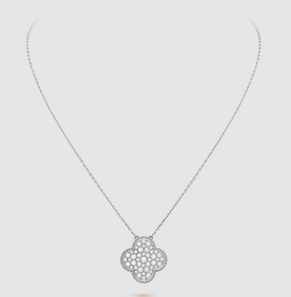 ¡®Lume Jewels¡¯CLOVER 25MM LARGE PENDANT DIAMOND PAVED SILVER NECKLACE