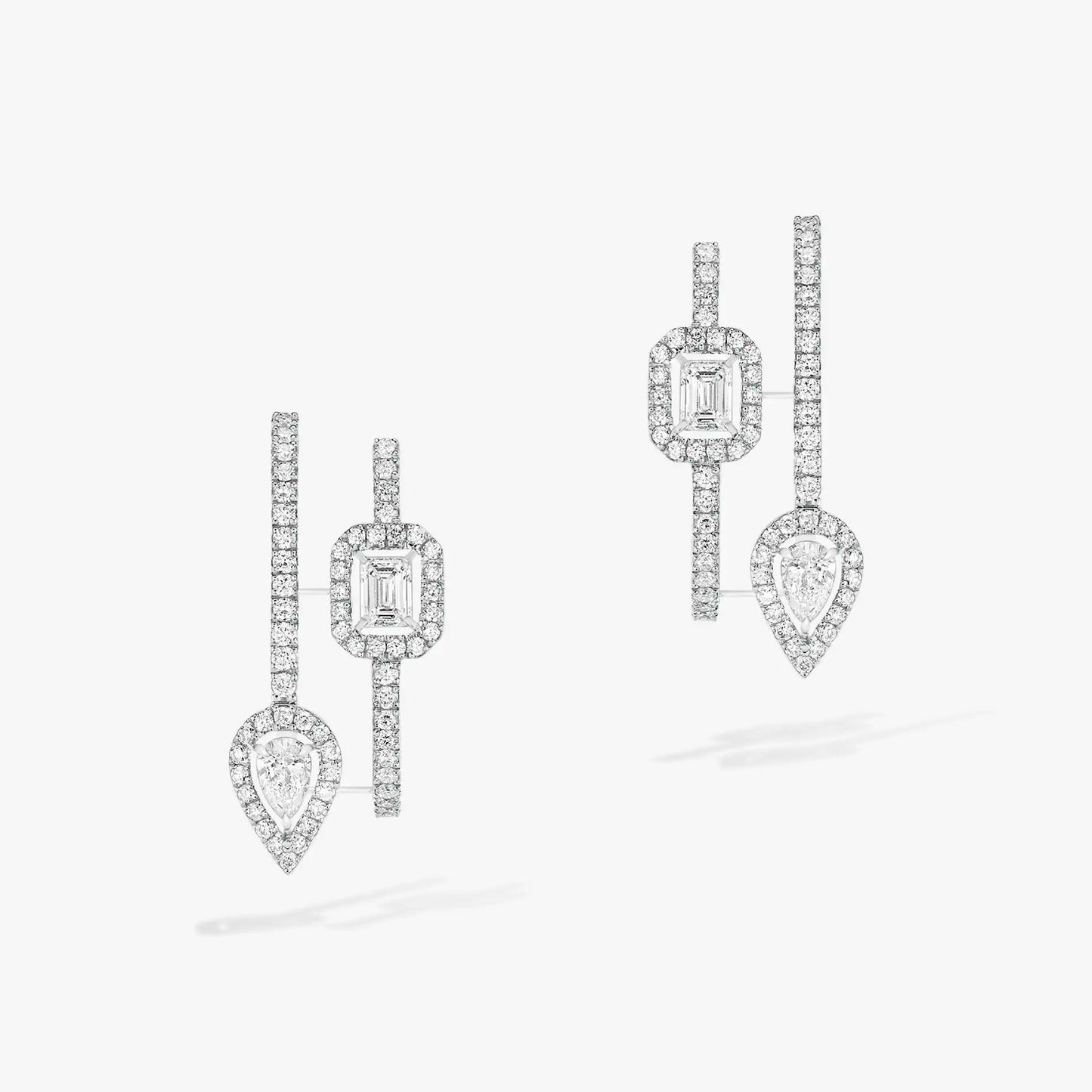 [Lume Jewels]CREOLES MY TWIN 2 RANGS SILVER DIAMOND EARRINGS