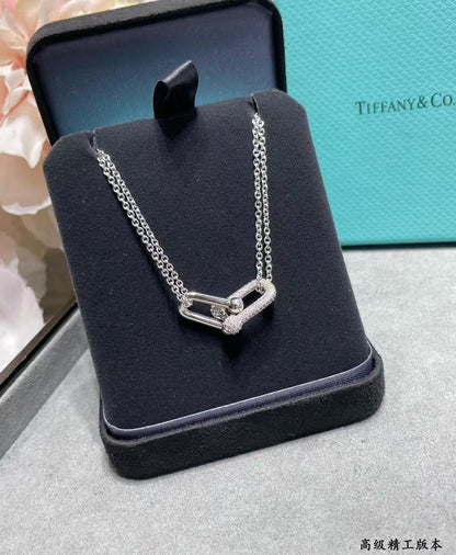 [Lume Jewels]T House Diamond-Set Double Chain Link Pendant Necklace