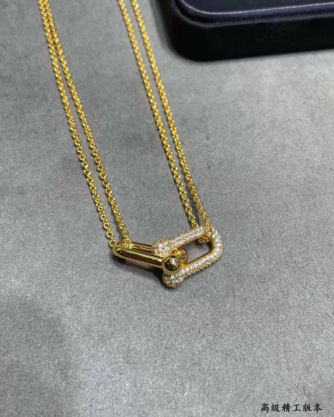 [Lume Jewels]T House Diamond-Set Double Chain Link Pendant Necklace
