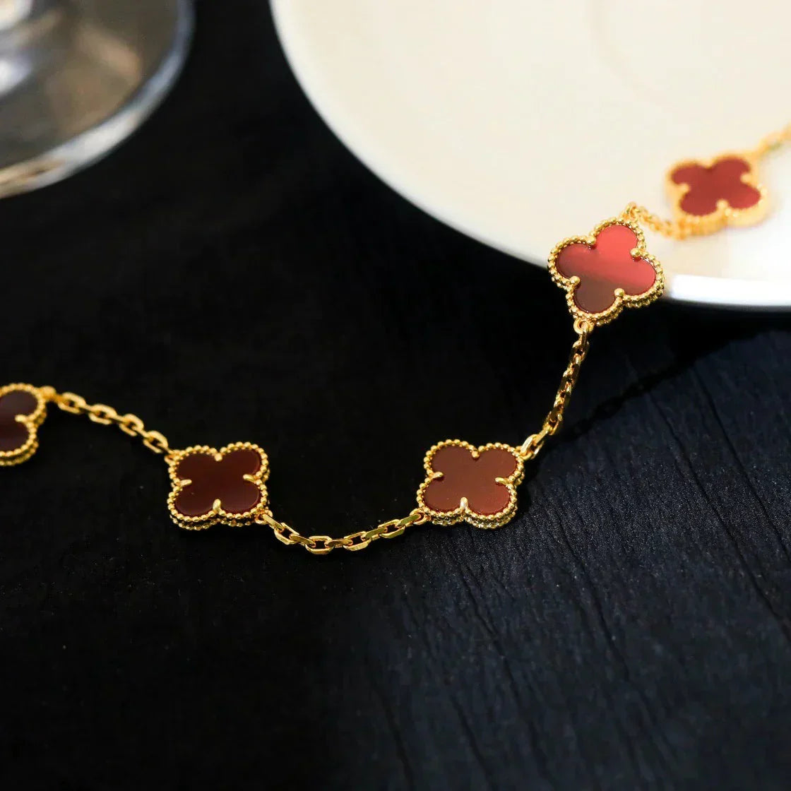 [Lume Jewels]New  CLOVER 5 MOTIF RED CORNELIAN BRACELET COLLECTION