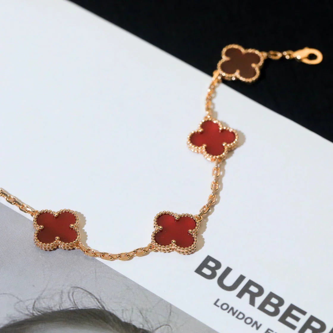 [Lume Jewels]New  CLOVER 5 MOTIF RED CORNELIAN BRACELET COLLECTION