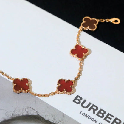 [Lume Jewels]New  CLOVER 5 MOTIF RED CORNELIAN BRACELET COLLECTION