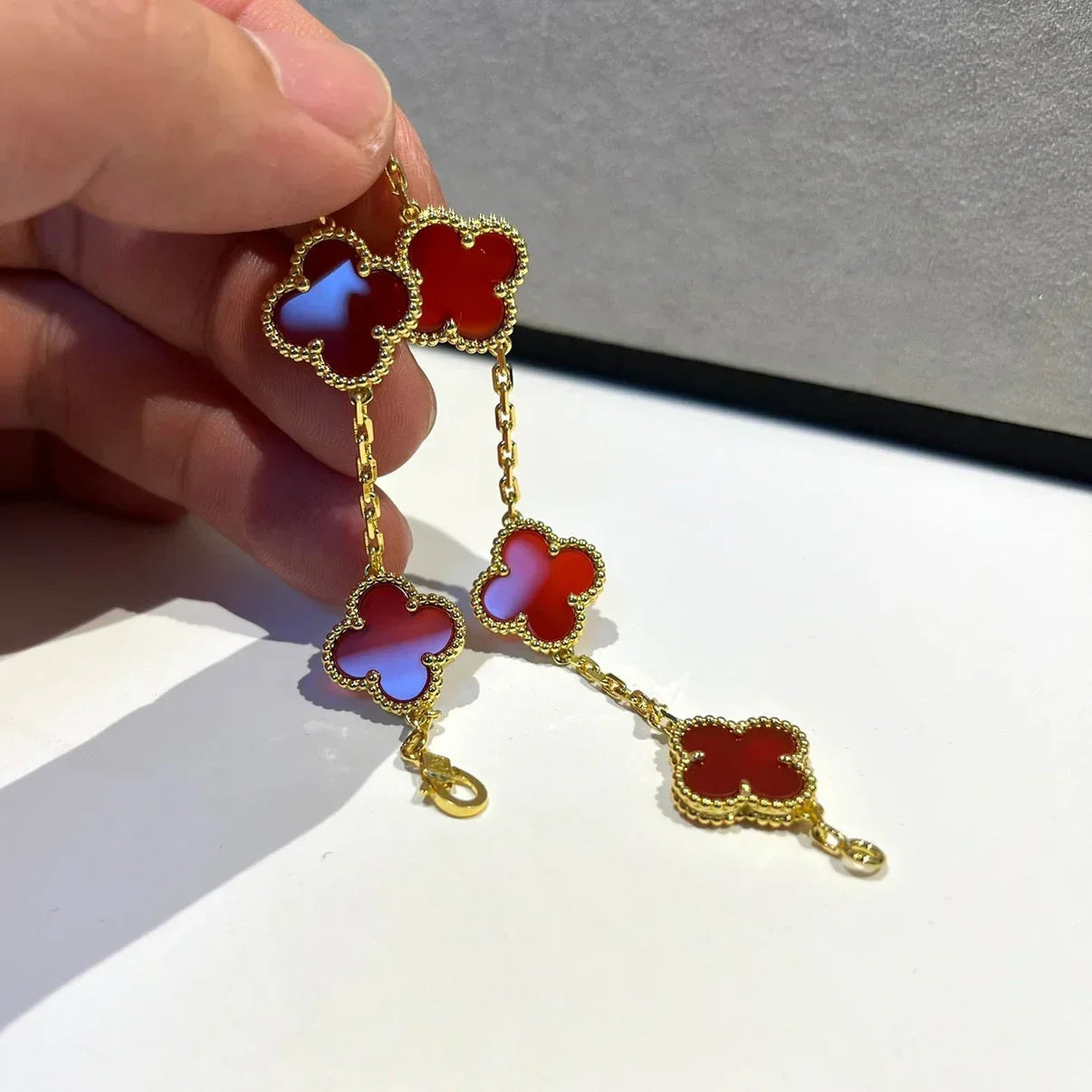 [Lume Jewels]New  CLOVER 5 MOTIF RED CORNELIAN BRACELET COLLECTION