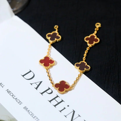 [Lume Jewels]New  CLOVER 5 MOTIF RED CORNELIAN BRACELET COLLECTION