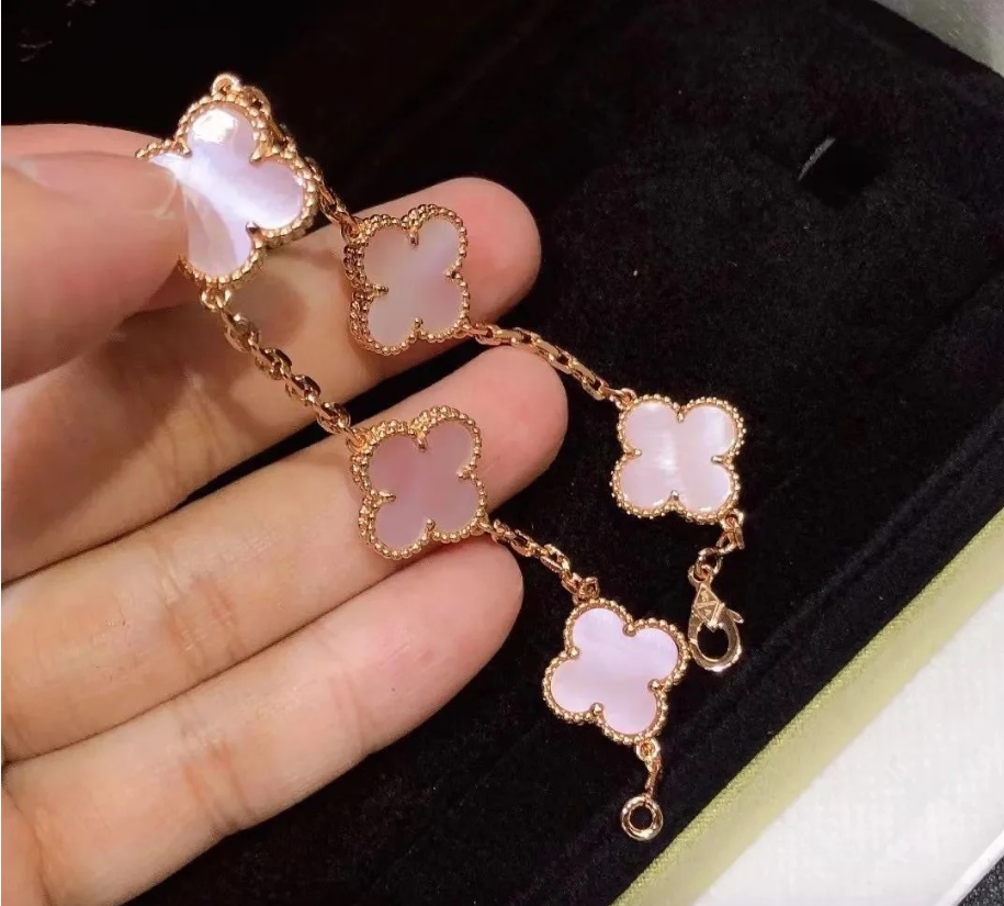 [Lume Jewels]CLOVER 5 MOTIFS Pink  AGATE  BRACELET