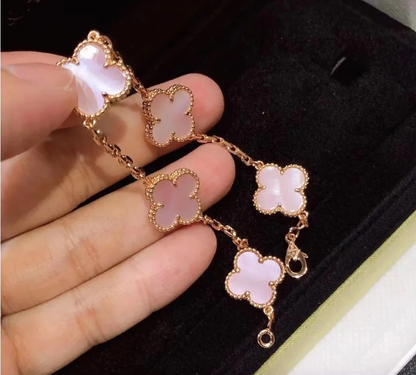 [Lume Jewels]CLOVER 5 MOTIFS Pink  AGATE  BRACELET