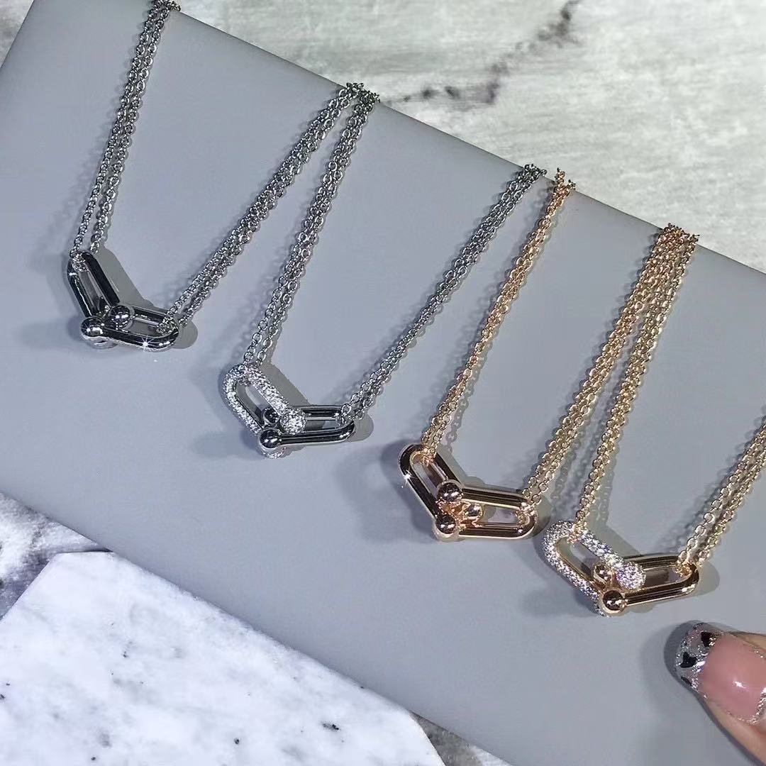 [Lume Jewels]T House Diamond-Set Double Chain Link Pendant Necklace