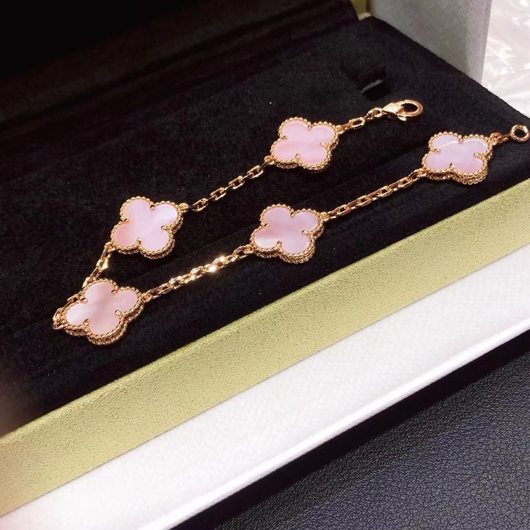 [Lume Jewels]CLOVER 5 MOTIFS Pink  AGATE  BRACELET
