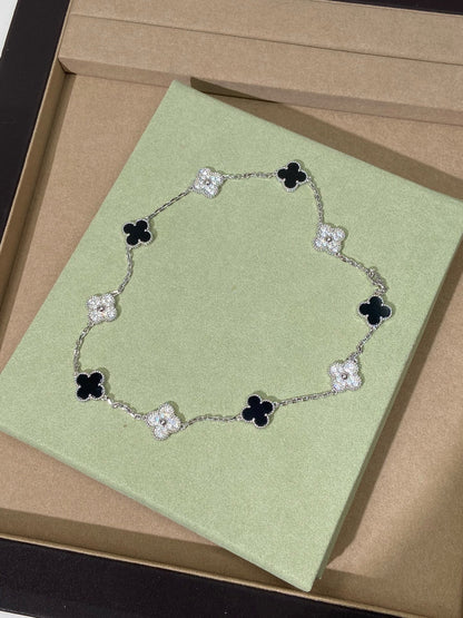 [Lume Jewels] Four-Leaf Clover Ten Elements Panda Diamond Silver Necklace