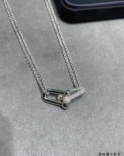 [Lume Jewels]T House Diamond-Set Double Chain Link Pendant Necklace