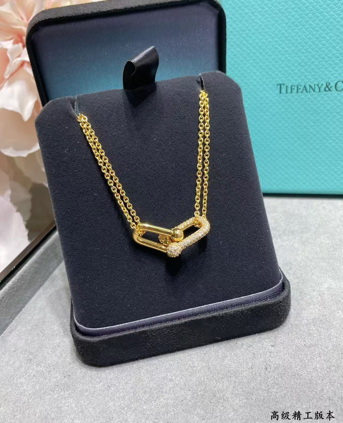 [Lume Jewels]T House Diamond-Set Double Chain Link Pendant Necklace