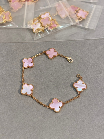 [Lume Jewels]CLOVER 5 MOTIFS Pink  AGATE  BRACELET