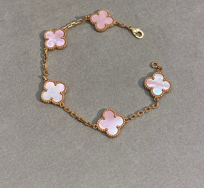 [Lume Jewels]CLOVER 5 MOTIFS Pink  AGATE  BRACELET