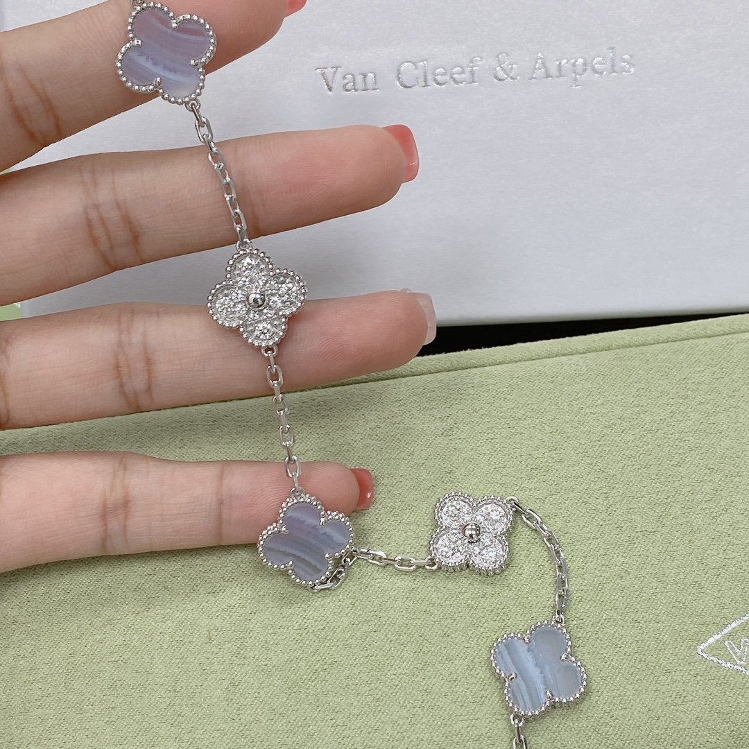 [Lume Jewels]New  CLOVER 5 MOTIF PURPLE CHALCEDONY BRACELET COLLECTION