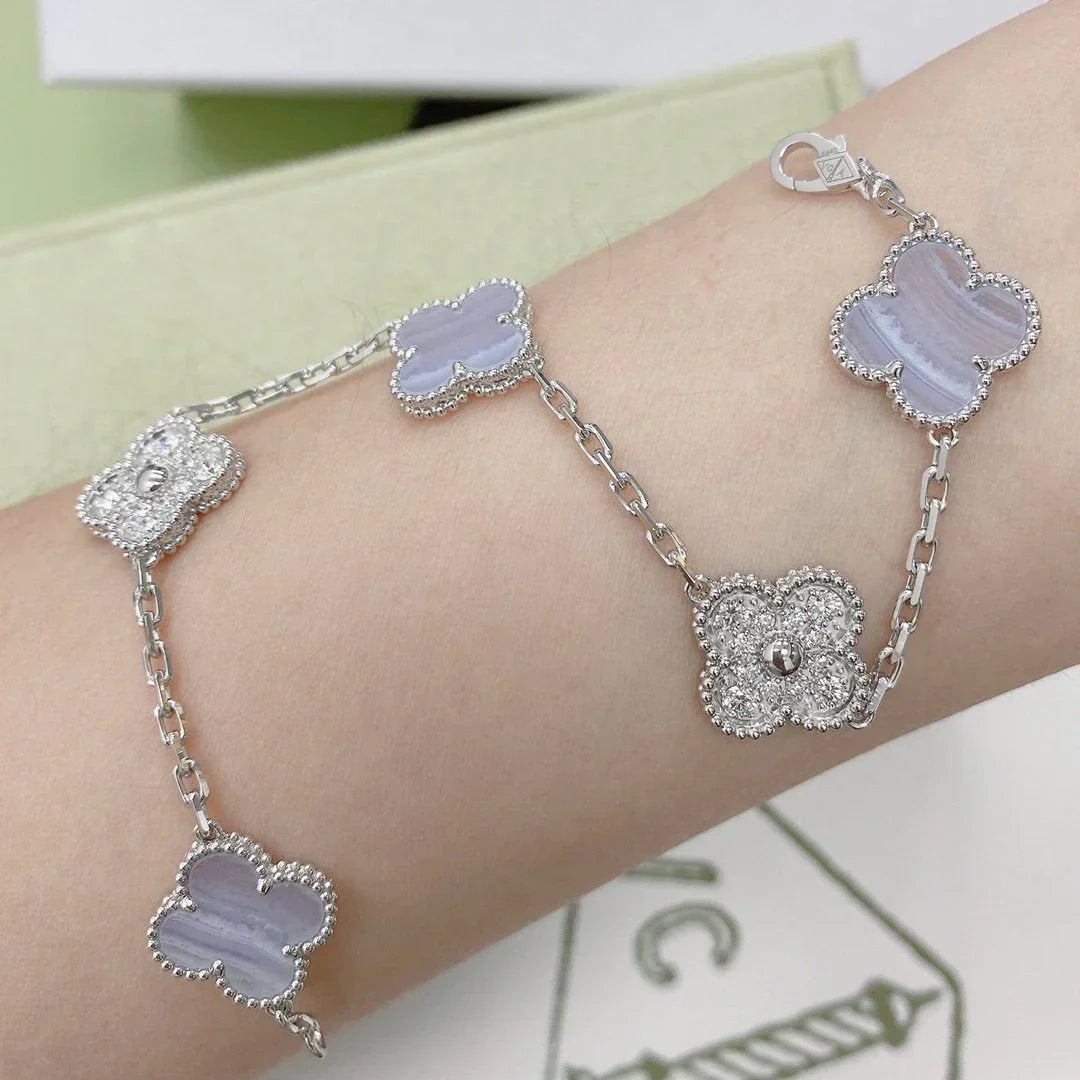 [Lume Jewels]New  CLOVER 5 MOTIF PURPLE CHALCEDONY BRACELET COLLECTION