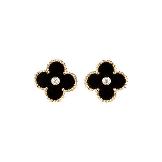 ¡®Lume Jewels¡¯CLOVER MEDIUM 1 MOTIFS ONYX DIAMOND EARRINGS