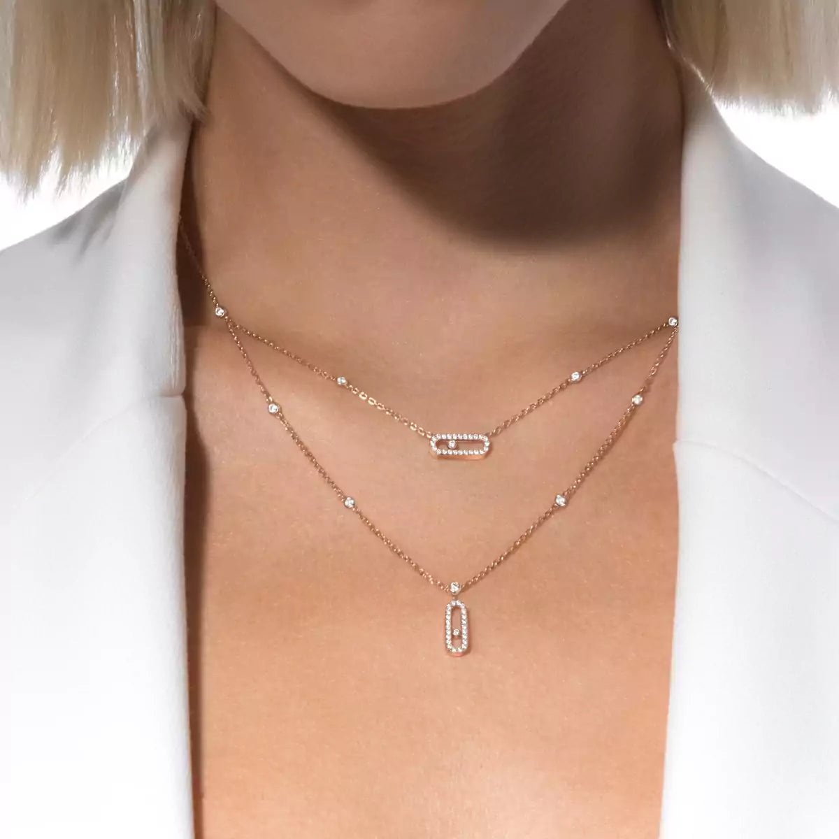 [Lume Jewels]2 Rows Rose Gold Diamond Pave_ Necklace Move Uno