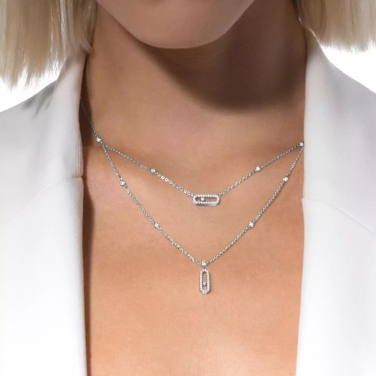 [Lume Jewels]2 Rows Rose Gold Diamond Pave_ Necklace Move Uno