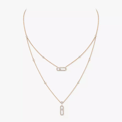 [Lume Jewels]2 Rows Rose Gold Diamond Pave_ Necklace Move Uno