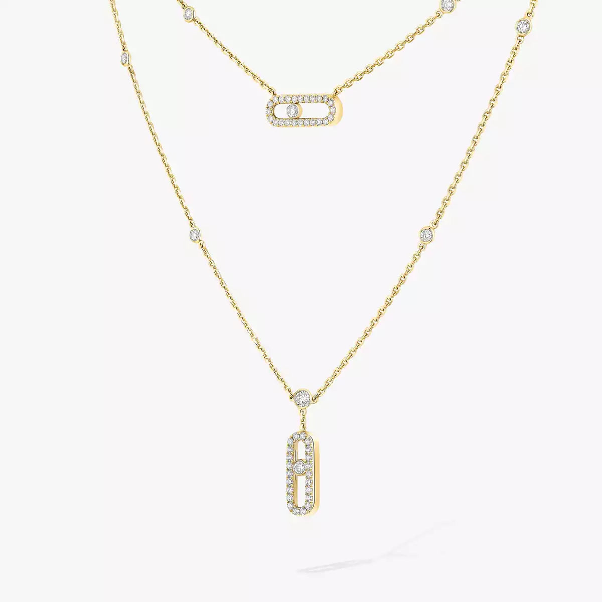 [Lume Jewels]2 Rows Rose Gold Diamond Pave_ Necklace Move Uno