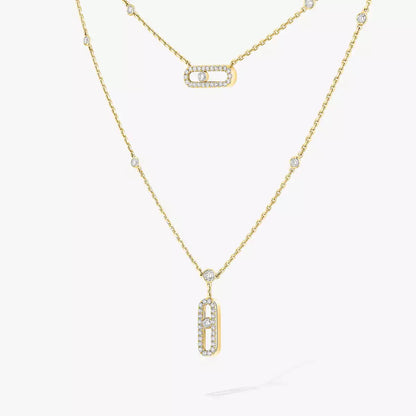 [Lume Jewels]2 Rows Rose Gold Diamond Pave_ Necklace Move Uno