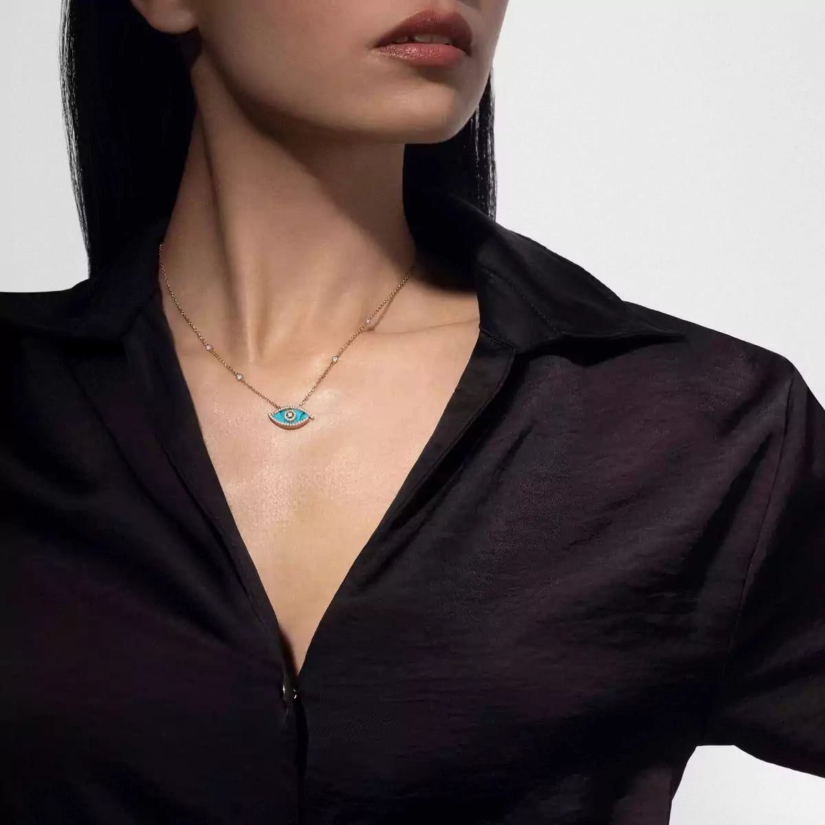 [Lume Jewels]Lucky Eye Diamond Necklace in Rose Gold and Turquoise