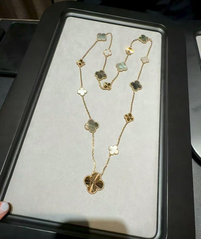 [Lume Jewels]DETACHABLE CLOVER 15(11+4) FLOWER ROSE GOLD NECKLACE SET