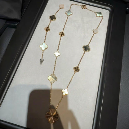 [Lume Jewels]DETACHABLE CLOVER 15(11+4) FLOWER ROSE GOLD NECKLACE SET