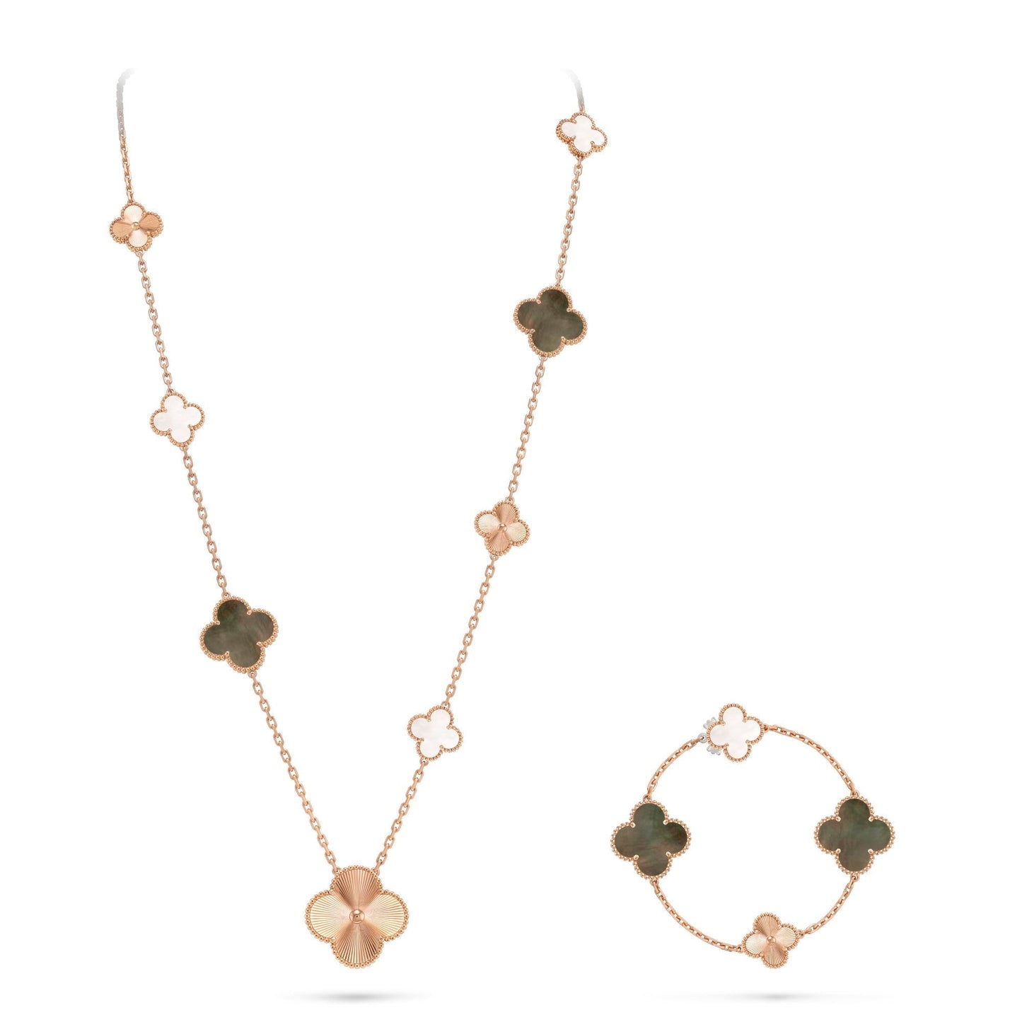 [Lume Jewels]DETACHABLE CLOVER 15(11+4) FLOWER ROSE GOLD NECKLACE SET