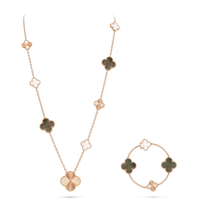 [Lume Jewels]DETACHABLE CLOVER 15(11+4) FLOWER ROSE GOLD NECKLACE SET