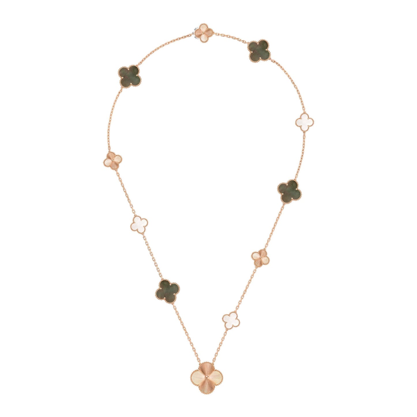 [Lume Jewels]DETACHABLE CLOVER 15(11+4) FLOWER ROSE GOLD NECKLACE SET