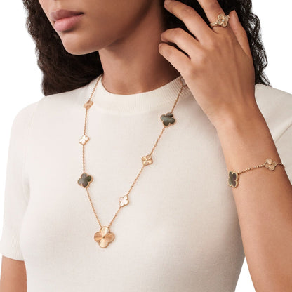 [Lume Jewels]DETACHABLE CLOVER 15(11+4) FLOWER ROSE GOLD NECKLACE SET
