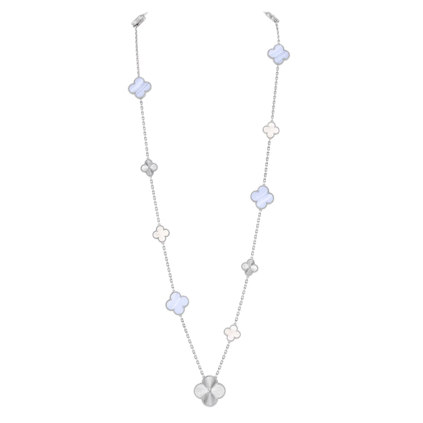 [Lume Jewels]DETACHABLE CLOVER 15(11+4) FLOWER SILVER NECKLACE SET