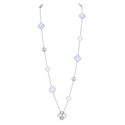 [Lume Jewels]DETACHABLE CLOVER 15(11+4) FLOWER SILVER NECKLACE SET