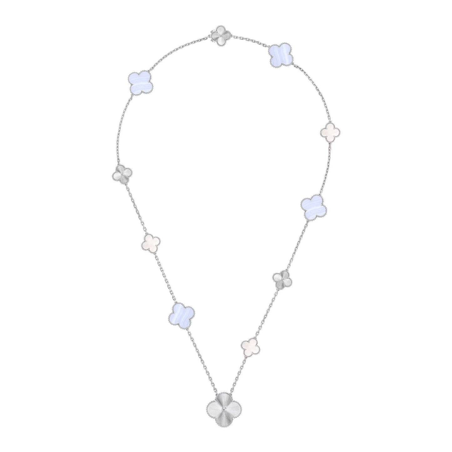[Lume Jewels]DETACHABLE CLOVER 15(11+4) FLOWER SILVER NECKLACE SET
