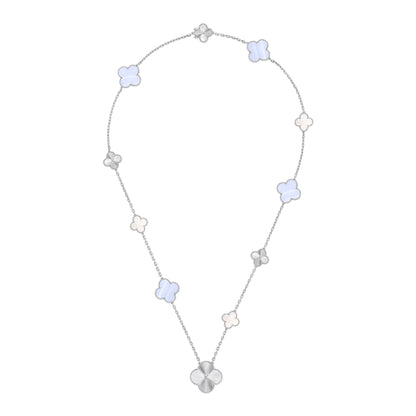 [Lume Jewels]DETACHABLE CLOVER 15(11+4) FLOWER SILVER NECKLACE SET
