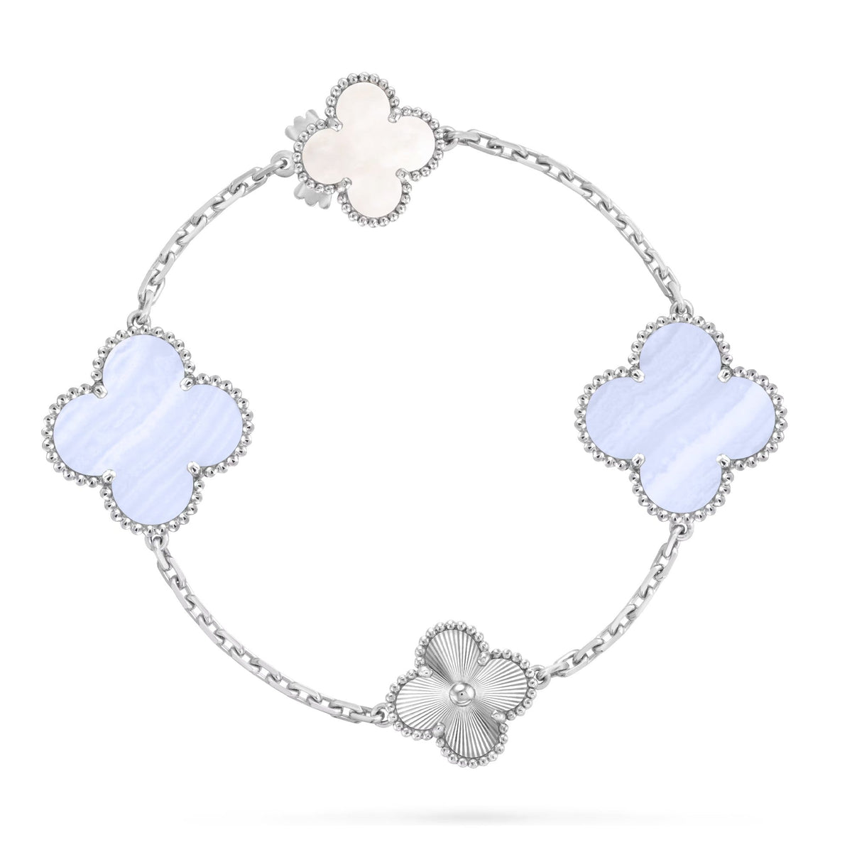 [Lume Jewels]DETACHABLE CLOVER 15(11+4) FLOWER SILVER NECKLACE SET