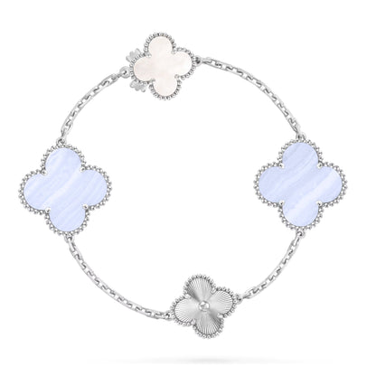 [Lume Jewels]DETACHABLE CLOVER 15(11+4) FLOWER SILVER NECKLACE SET