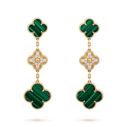 ¡®Lume Jewels¡¯CLOVER EARRINGS GOLD MALACHITE DIAMOND 3 MOTIF