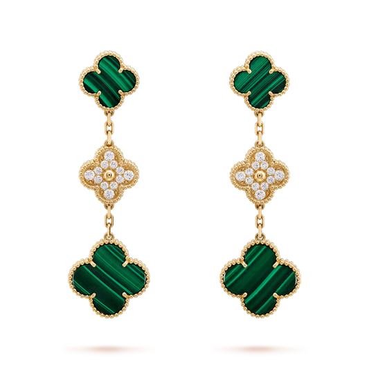 ¡®Lume Jewels¡¯CLOVER EARRINGS GOLD MALACHITE DIAMOND 3 MOTIF