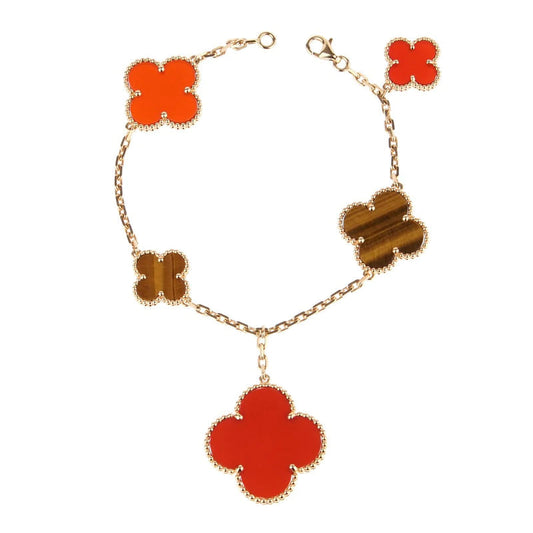 ¡®Lume Jewels¡¯CLOVER BRACELET 5 MOTIFS CARNELIAN TIGER EYE