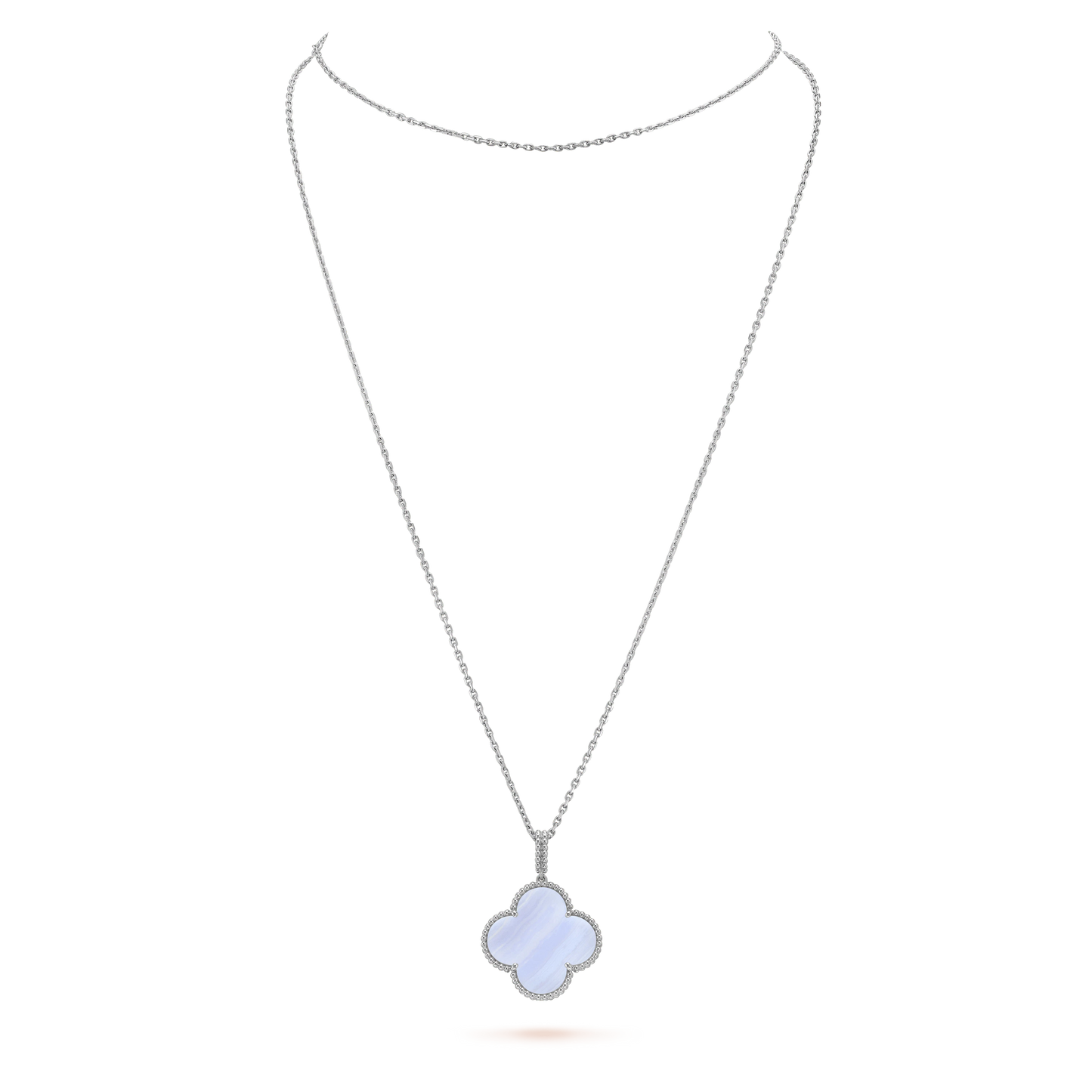 ¡®Lume Jewels¡¯CLOVER SILVER CHALCEDONY BIG CLOVER NECKLACE